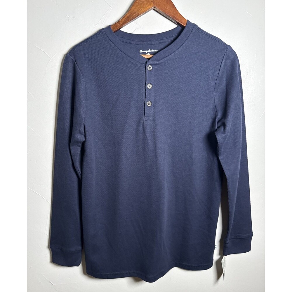 Tommy Bahama Shirt Size XXL (16) Boys Navy Blue Long Sleeve Waffleknit NWT